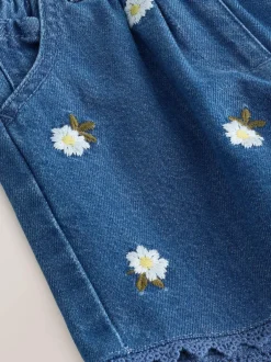 Next Mid Blue Daisy Embroidered Denim Shorts (3mths-7yrs) New