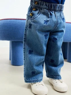 Next Mid Blue Denim Bow Embroidered Jeans (3mths-7yrs) Online