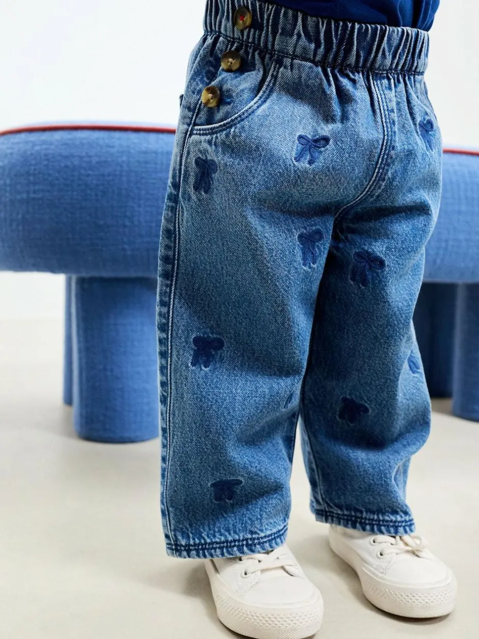 Next Mid Blue Denim Bow Embroidered Jeans (3mths-7yrs) Online