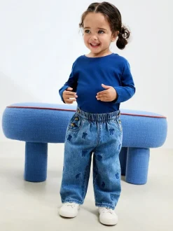 Next Mid Blue Denim Bow Embroidered Jeans (3mths-7yrs) Online