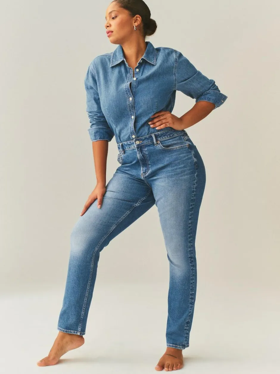 Next Mid Blue Denim Hourglass Mid Rise Stretch Slim Jeans Outlet