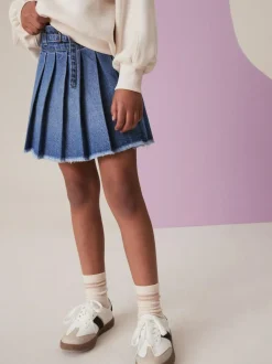 Next Denim Pleated Skirt (3-16yrs) Mid Blue Outlet