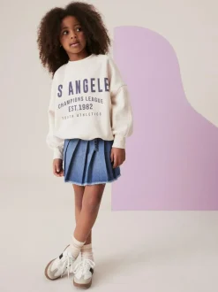 Next Denim Pleated Skirt (3-16yrs) Mid Blue Outlet