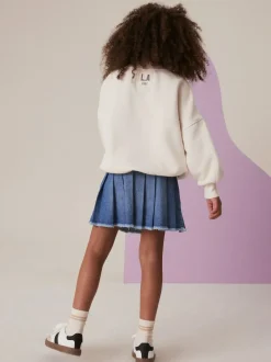 Next Denim Pleated Skirt (3-16yrs) Mid Blue Outlet