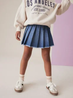Next Denim Pleated Skirt (3-16yrs) Mid Blue Outlet