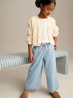 Next Mid Blue Denim Pull On Wide Leg Jeans (3-16yrs) Online