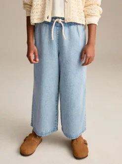 Next Mid Blue Denim Pull On Wide Leg Jeans (3-16yrs) Online