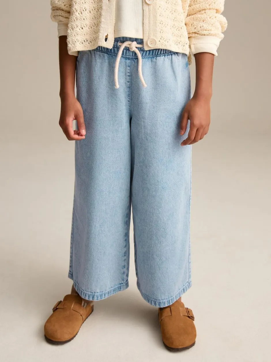 Next Mid Blue Denim Pull On Wide Leg Jeans (3-16yrs) Online