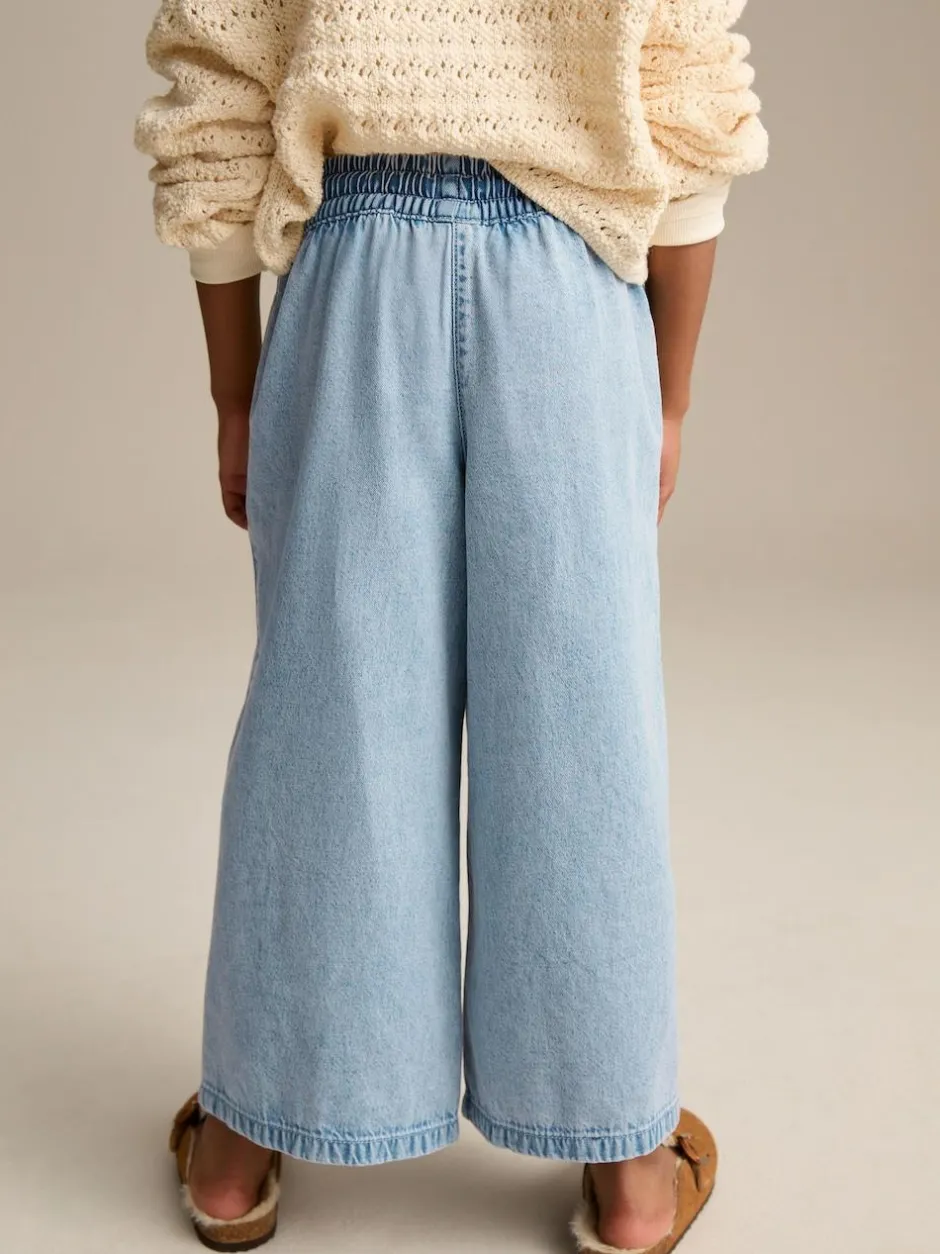 Next Mid Blue Denim Pull On Wide Leg Jeans (3-16yrs) Online