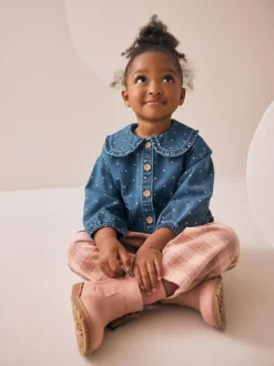 Next Mid Blue Denim Shirt and Check Trousers Set (3mths-7yrs)