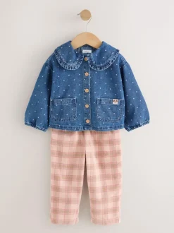 Next Mid Blue Denim Shirt and Check Trousers Set (3mths-7yrs)
