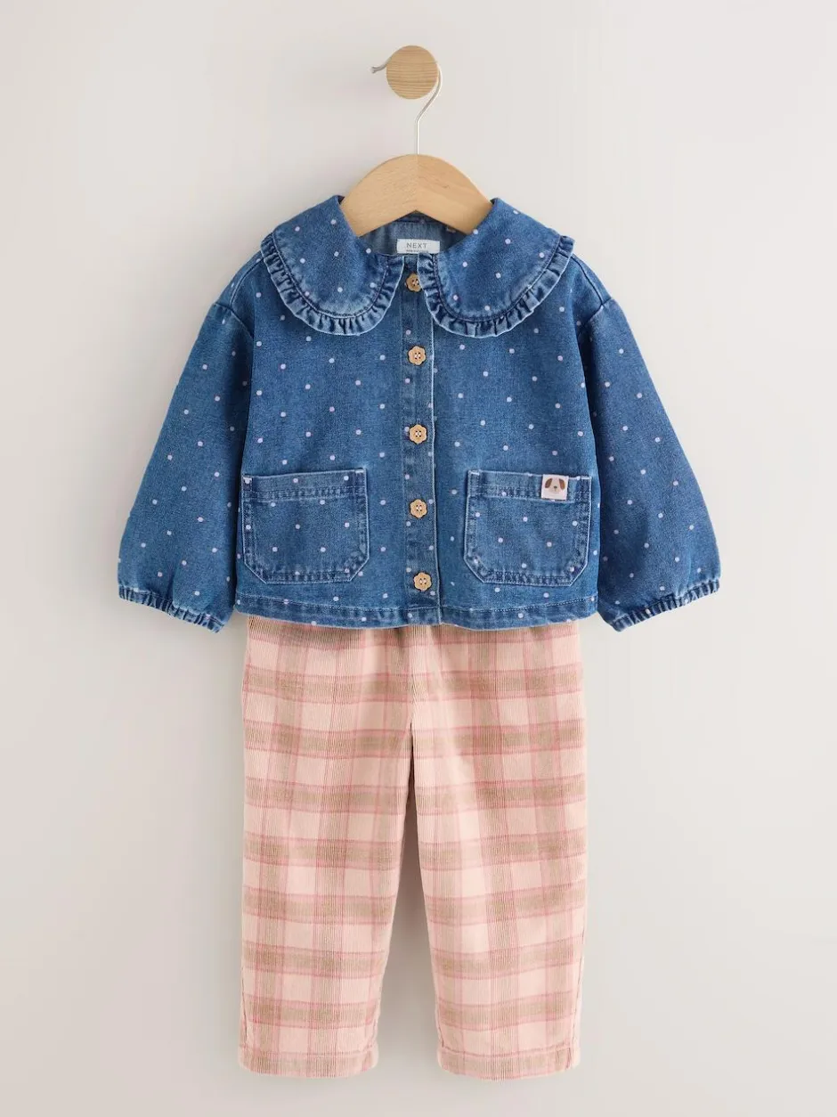 Next Mid Blue Denim Shirt and Check Trousers Set (3mths-7yrs)