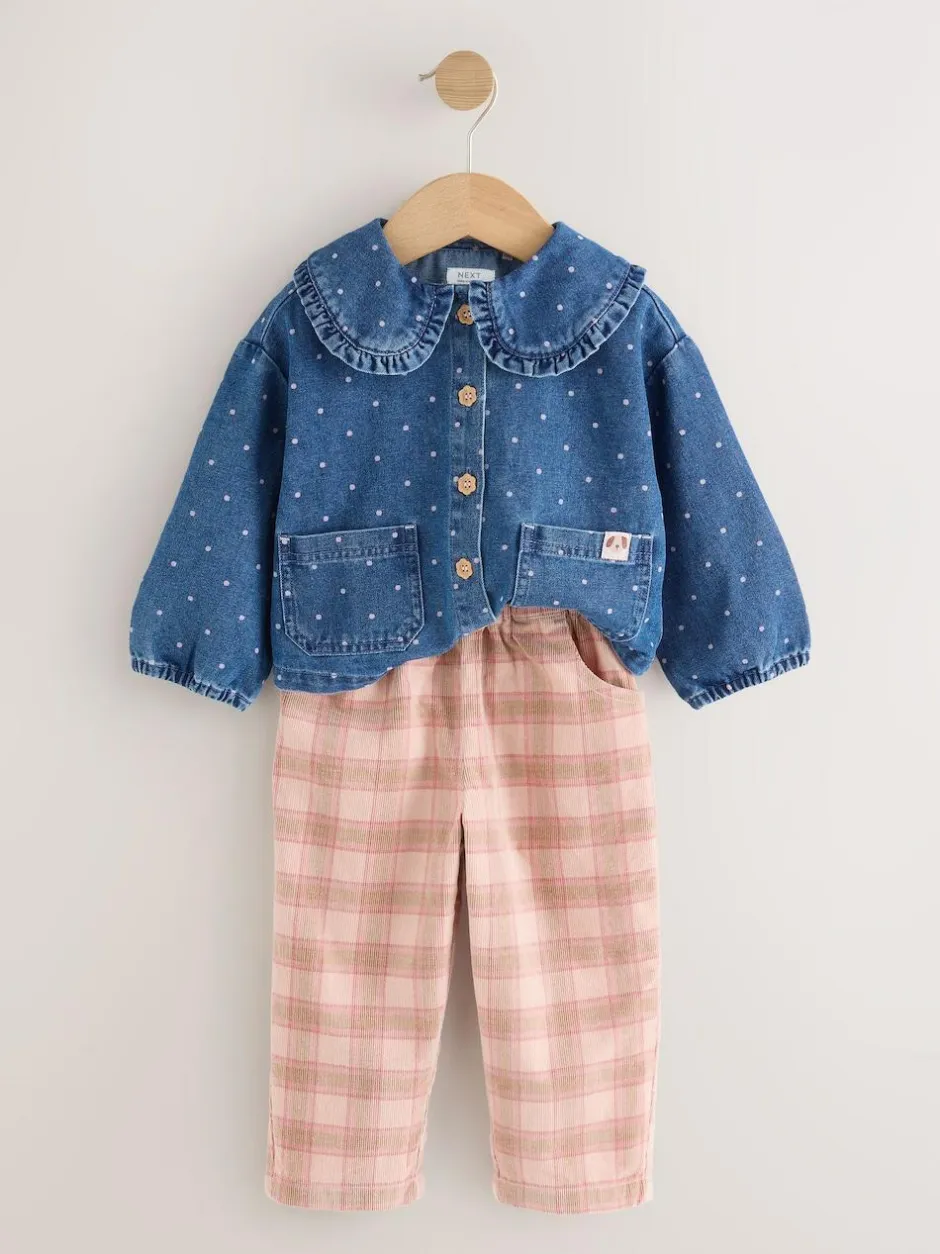 Next Mid Blue Denim Shirt and Check Trousers Set (3mths-7yrs)