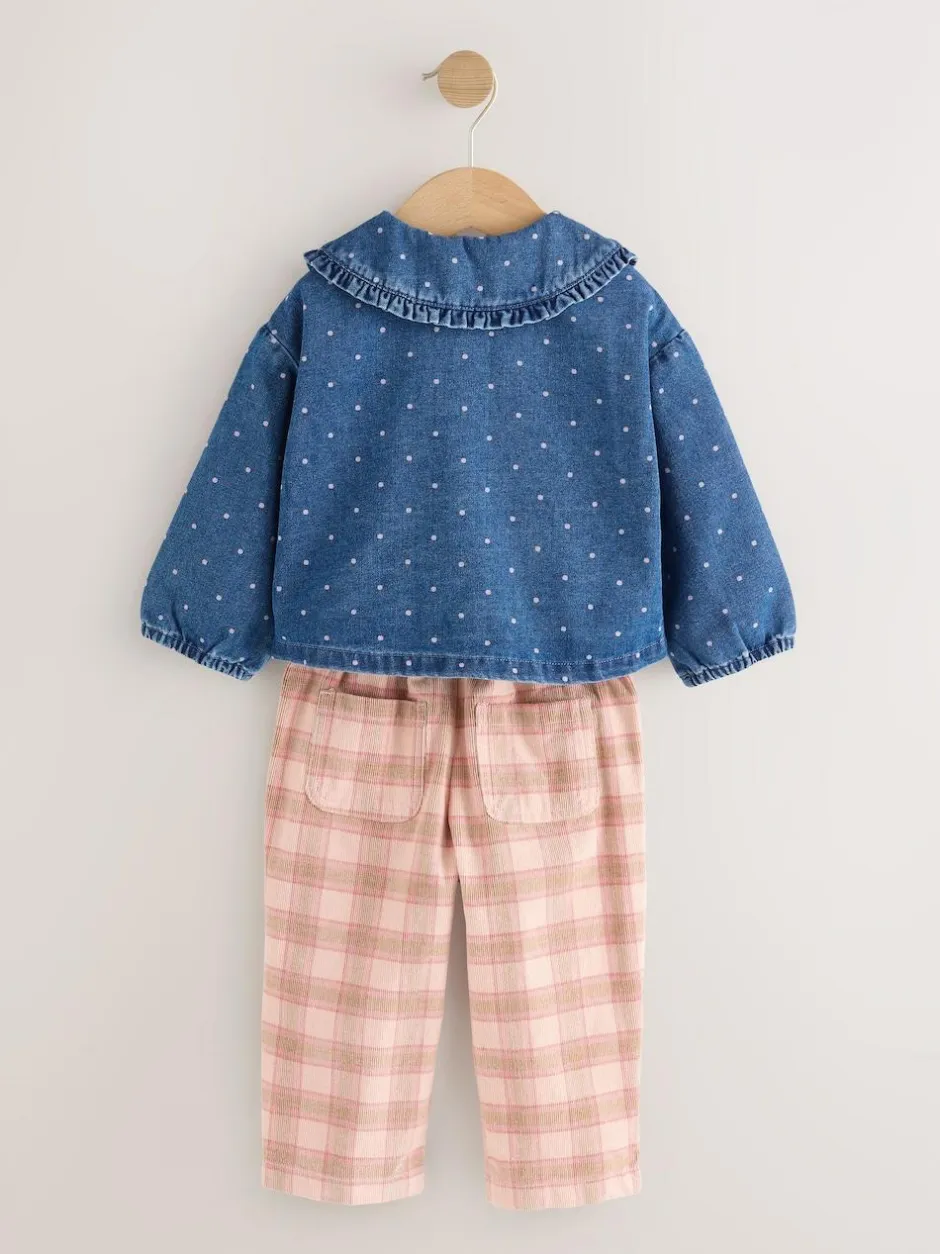 Next Mid Blue Denim Shirt and Check Trousers Set (3mths-7yrs)