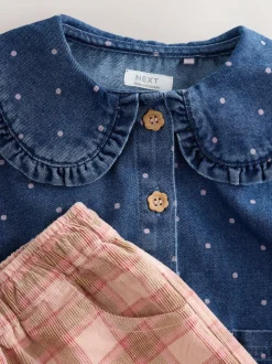 Next Mid Blue Denim Shirt and Check Trousers Set (3mths-7yrs)