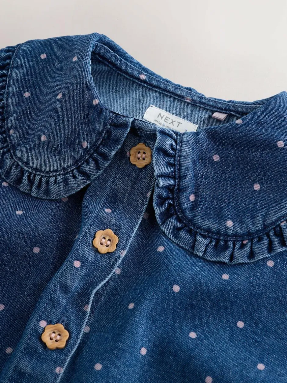Next Mid Blue Denim Shirt and Check Trousers Set (3mths-7yrs)