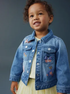 Next Mid Blue Denim Unicorn Embroidered Western Jacket (3mths-7yrs) New