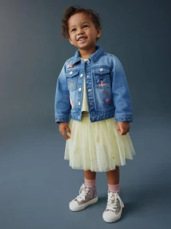 Next Mid Blue Denim Unicorn Embroidered Western Jacket (3mths-7yrs) New