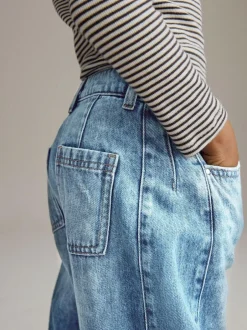 Next Mid Blue Denim Volume Barrel Jeans (3-16yrs) Clearance