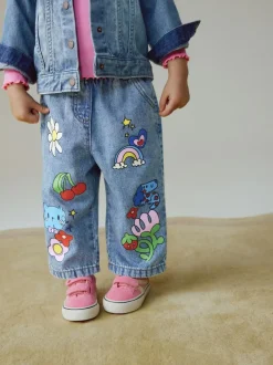 Next Mid Blue Doodle printed Jeans (3mths-7yrs) New
