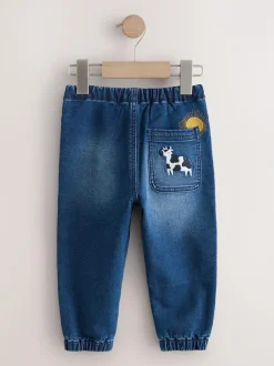 Next Pull On Jeans (3mths-7yrs) Mid Blue Farm Character Sale