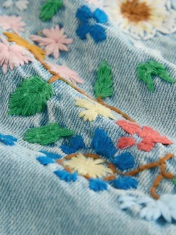 Next Mid Blue Floral Embroidered Denim Playsuit and T-Shirt (3mths-7yrs) New