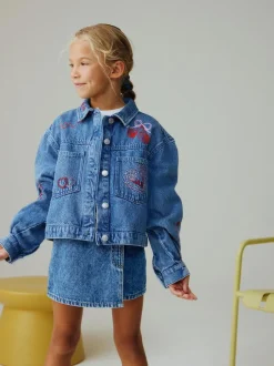Next Mid Blue Heart Embroidered Denim Shacket (3-16yrs) Hot
