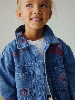 Next Mid Blue Heart Embroidered Denim Shacket (3-16yrs) Hot