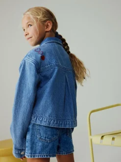 Next Mid Blue Heart Embroidered Denim Shacket (3-16yrs) Hot