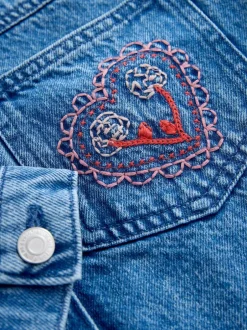 Next Mid Blue Heart Embroidered Denim Shacket (3-16yrs) Hot
