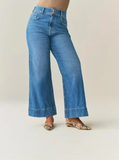 Next High Rise Stretch Wide Leg Hourglass Jeans Mid Blue Outlet