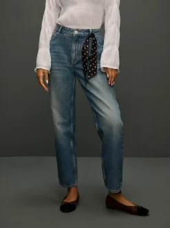Next Mid Rise Ankle Straight Leg Jeans With Scarf Mid Blue Polka Dot Clearance