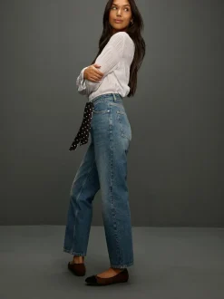 Next Mid Rise Ankle Straight Leg Jeans With Scarf Mid Blue Polka Dot Clearance