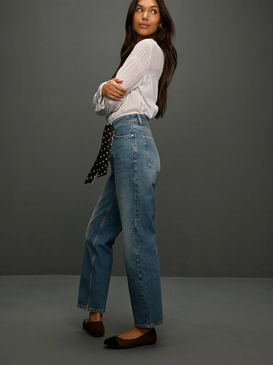 Next Mid Rise Ankle Straight Leg Jeans With Scarf Mid Blue Polka Dot Clearance