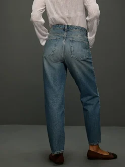 Next Mid Rise Ankle Straight Leg Jeans With Scarf Mid Blue Polka Dot Clearance