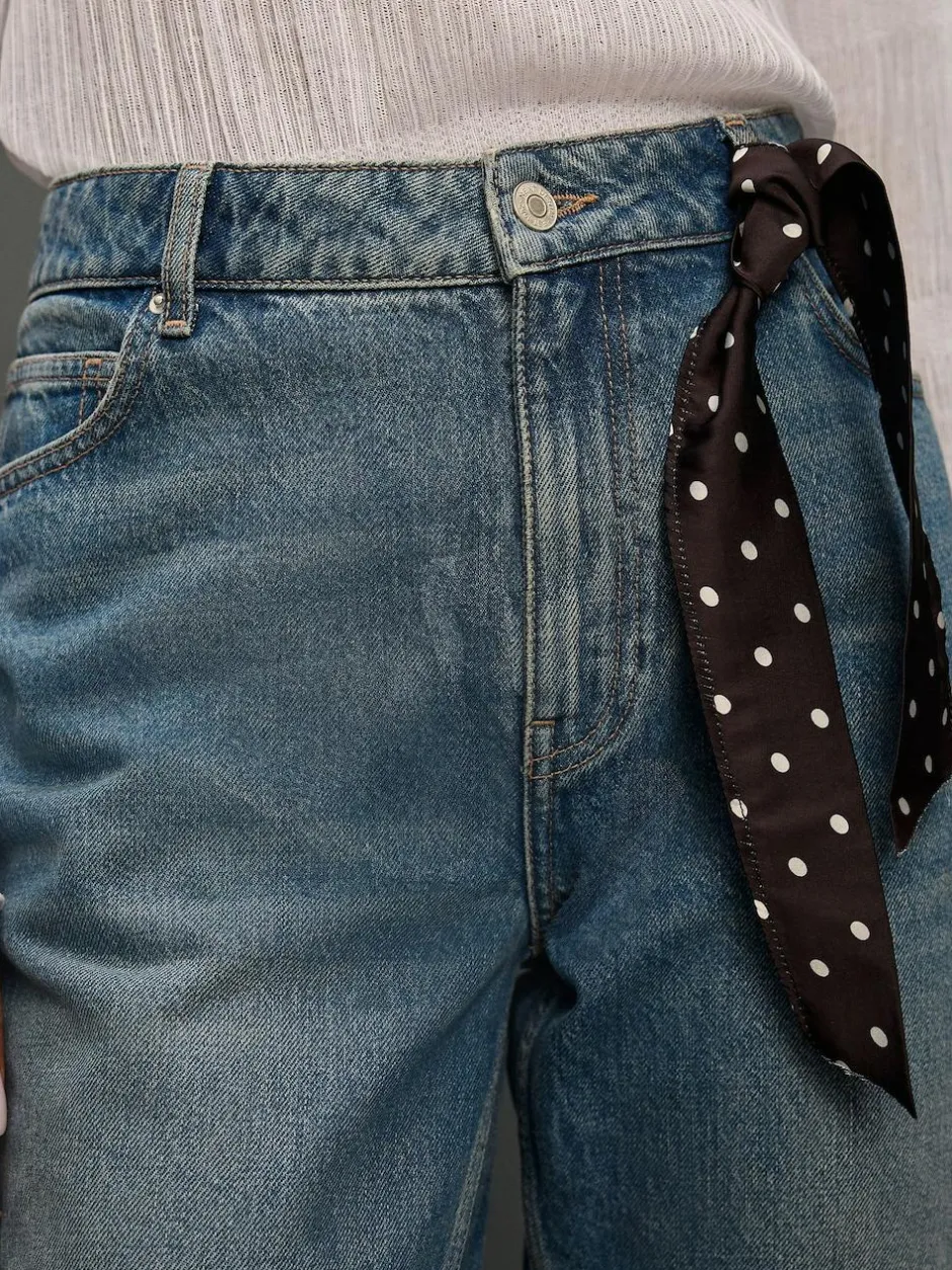 Next Mid Rise Ankle Straight Leg Jeans With Scarf Mid Blue Polka Dot Clearance