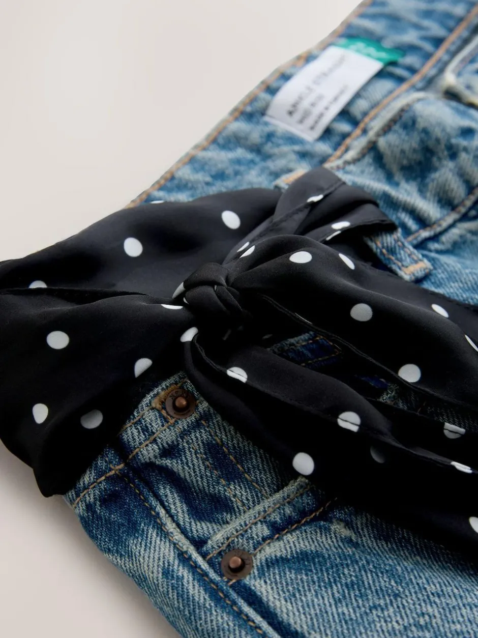 Next Mid Rise Ankle Straight Leg Jeans With Scarf Mid Blue Polka Dot Clearance