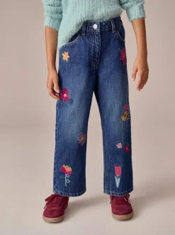Next Mid Blue Regular Fit Floral Embroidered Straight Leg Jeans (3-16yrs)