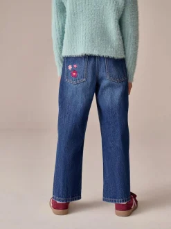 Next Mid Blue Regular Fit Floral Embroidered Straight Leg Jeans (3-16yrs)