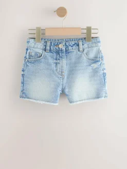 Next Regular Length Frayed Edge Denim Shorts (3-16yrs) Mid Blue Outlet