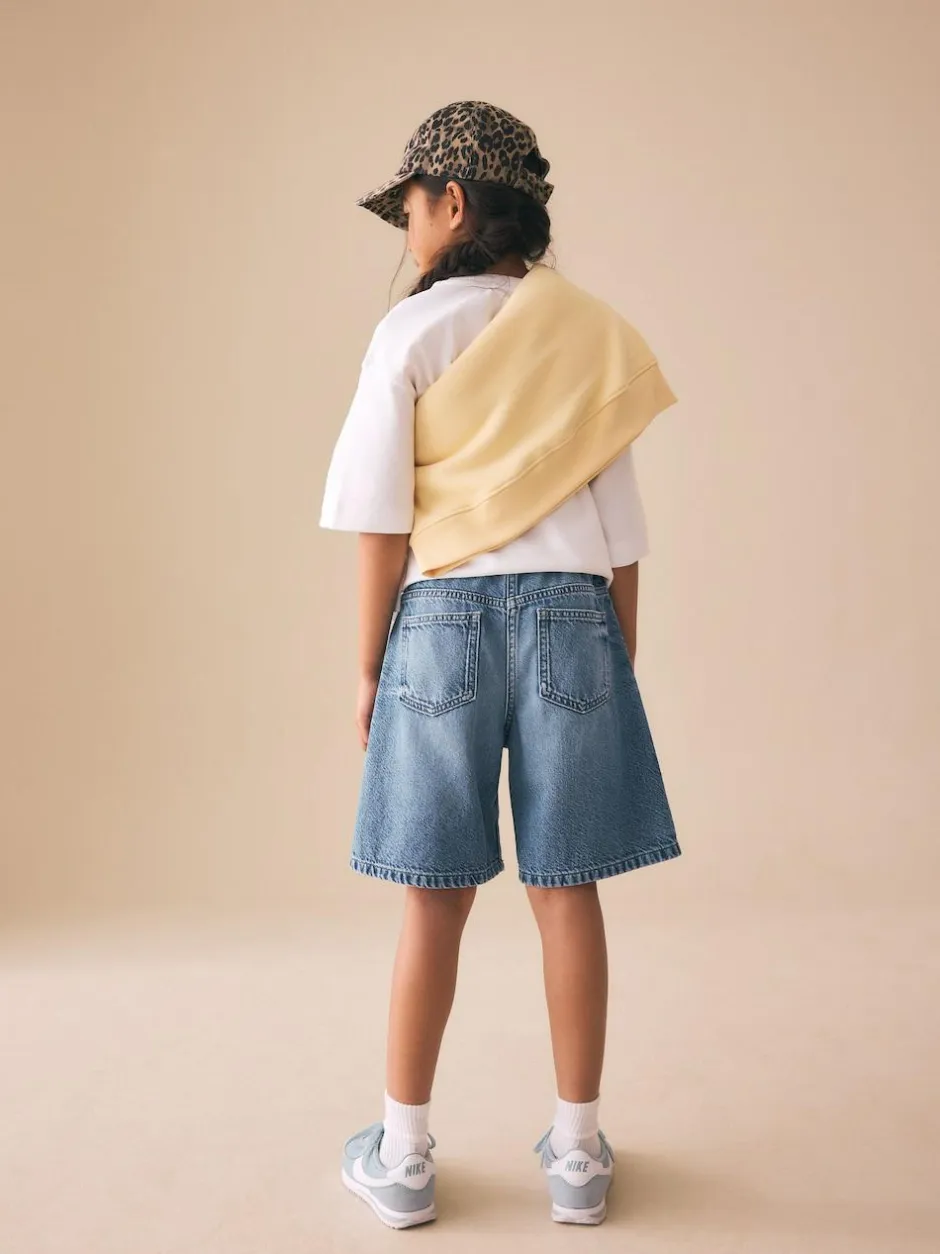 Next Regular Length Relaxed Denim Shorts (3-16yrs) Mid Blue Clearance