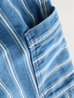 Next Wide Leg Pull On Cargo 100% Cotton Jeans (3mths-7yrs) Mid Blue Stripe New