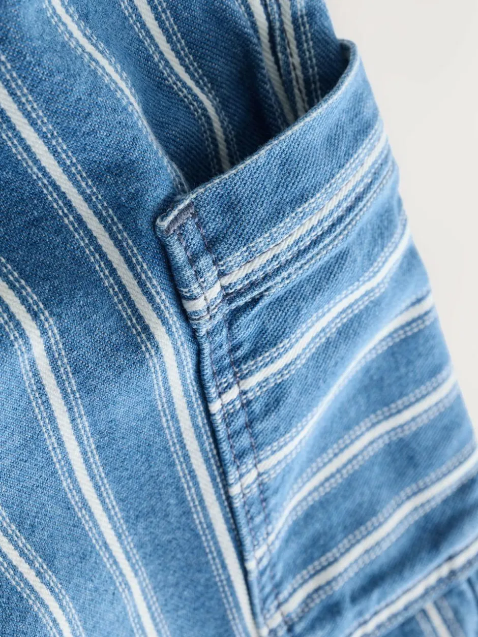 Next Wide Leg Pull On Cargo 100% Cotton Jeans (3mths-7yrs) Mid Blue Stripe New
