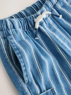Next Wide Leg Pull On Cargo 100% Cotton Jeans (3mths-7yrs) Mid Blue Stripe New