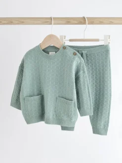 Next Baby Textured Knitted 100% Cotton Jumper and Leggings Set (0mths-3yrs) Mineral Online