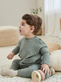 Next Baby Textured Knitted 100% Cotton Jumper and Leggings Set (0mths-3yrs) Mineral Online