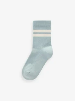 Next Mineral Blue/Grey Cushioned Footbed Cotton Rich Ribbed Tipped Socks 5 Pack New
