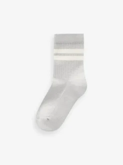 Next Mineral Blue/Grey Cushioned Footbed Cotton Rich Ribbed Tipped Socks 5 Pack New