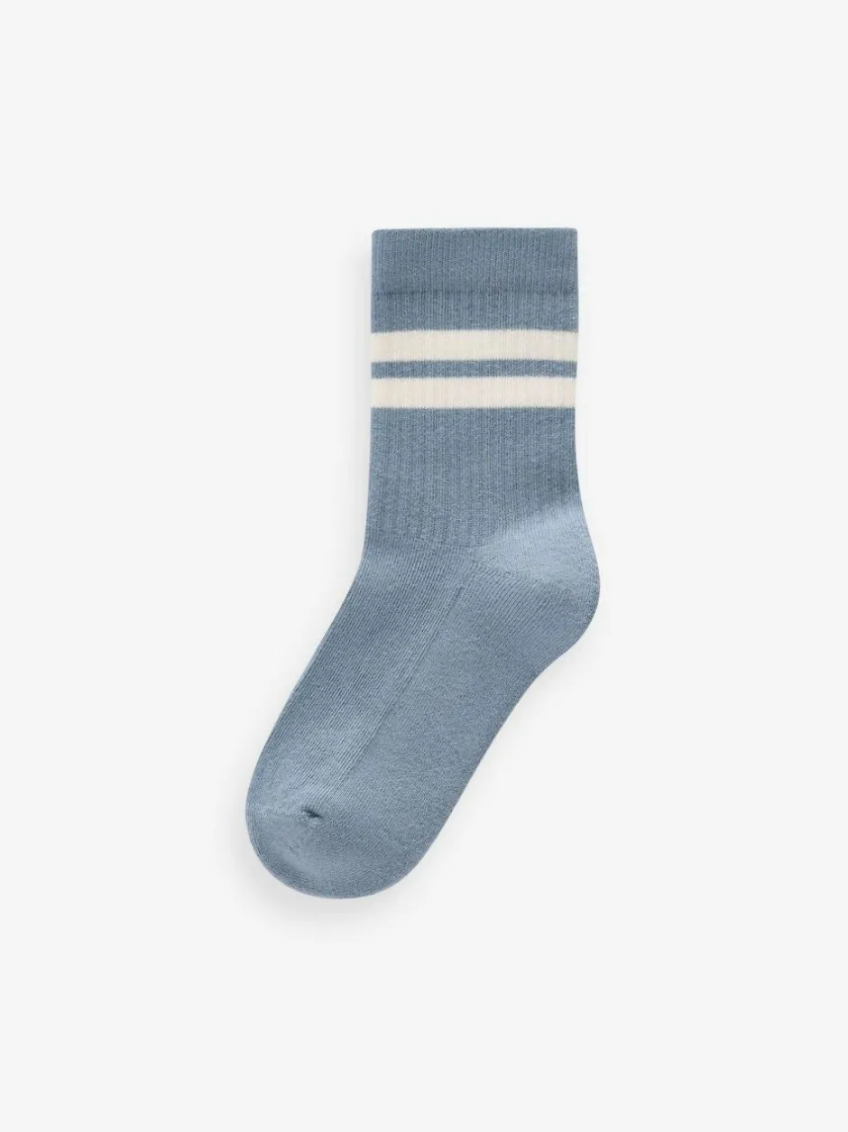 Next Mineral Blue/Grey Cushioned Footbed Cotton Rich Ribbed Tipped Socks 5 Pack New