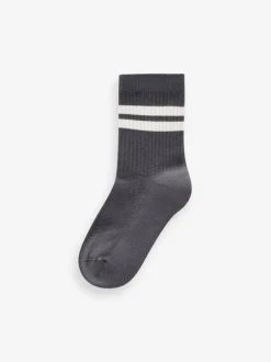 Next Mineral Blue/Grey Cushioned Footbed Cotton Rich Ribbed Tipped Socks 5 Pack New